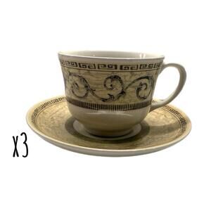 Set of 3 Johnson Brothers Acanthus Cream Ceramic Teacups & Saucers